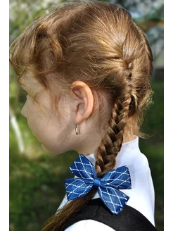 Скидка на Бантики для волос на резиночке школьные синие