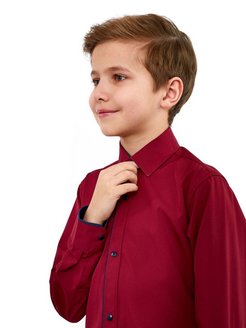 Скидка на Рубашка для мальчика бордовая на кнопках с длинным рукавом