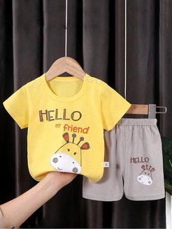 Скидка на Костюм летний хлопковый футболка и шорты детям в садик