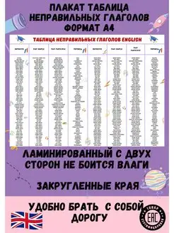 Скидка на Неправильные глаголы английского языка 100 глаголов Плакат
