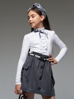 Скидка на Юбка школьная для девочки серая с карманами на резинке мини