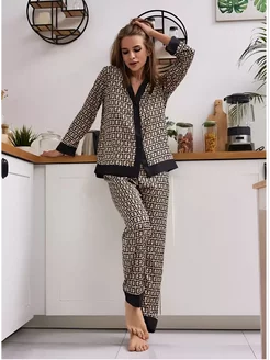 Скидка на Пижама с рубашкой и штанами шелковая для сна домашняя