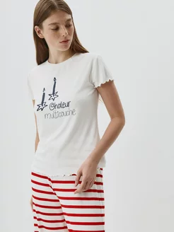 Скидка на Домашняя футболка трикотажная пижамная с принтом