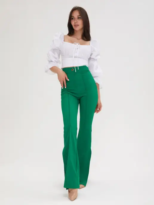 Скидка на Зеленые брюки клеш для высоких